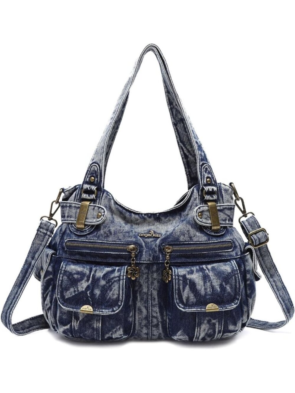 Stylish Women's Large Washed Leather Handbag with Double Zipper & Multi Pockets